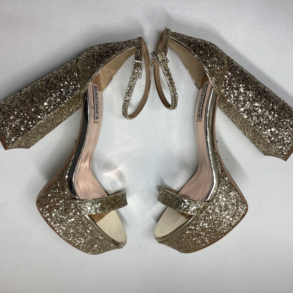 Badgley Mischka Party Platform Block Heel in‎ Gold Silver Glitter - Picture 9 of 16